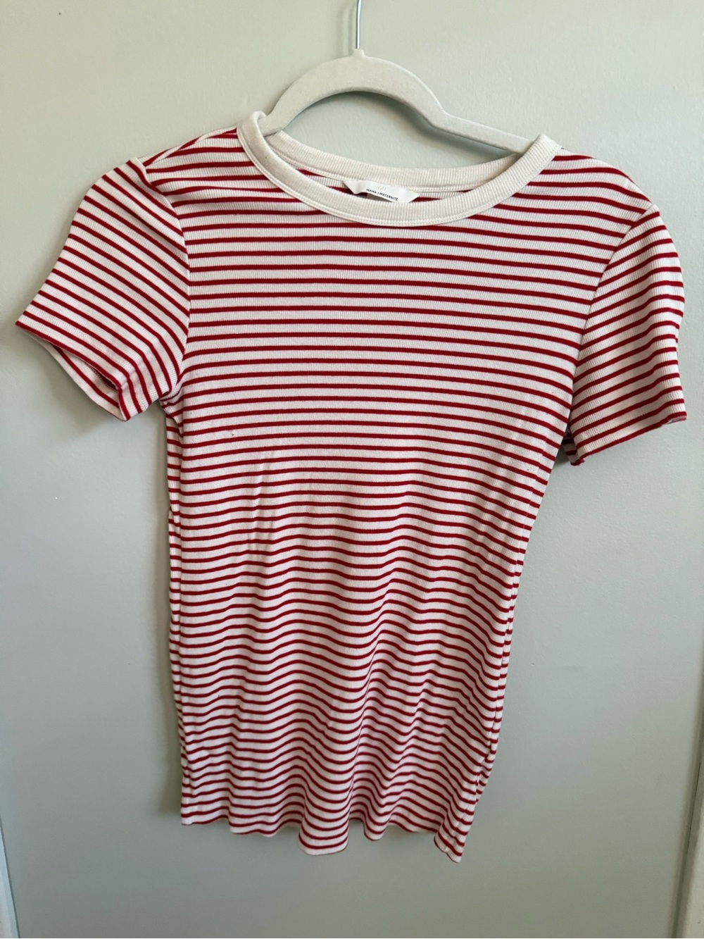 H&M maternity White Tee with Red Horizontal Stripes